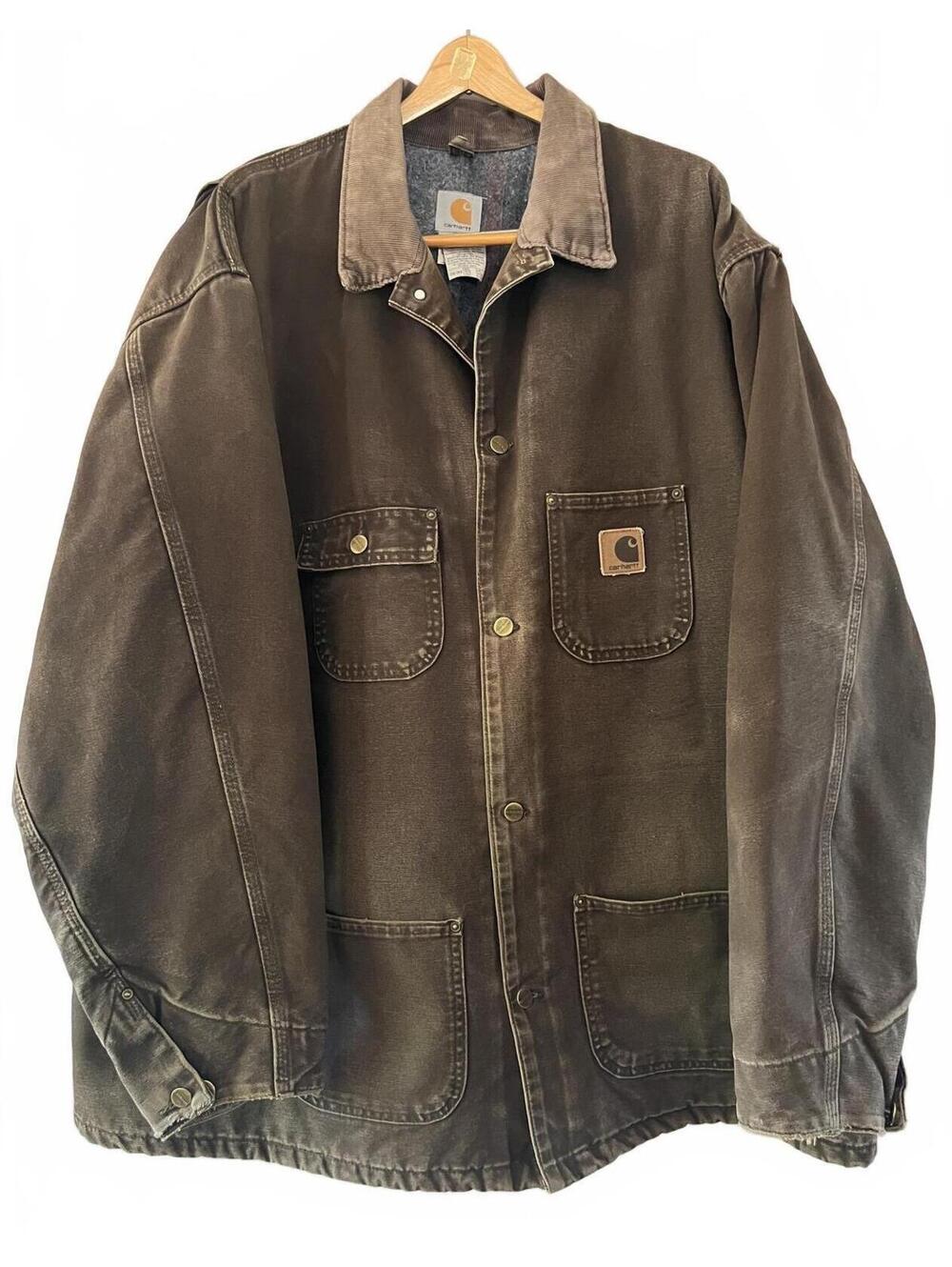 Vintage Carhartt Brown C02 DKB Coat Duck Canvas Lined Jacket Button Closure 3XL